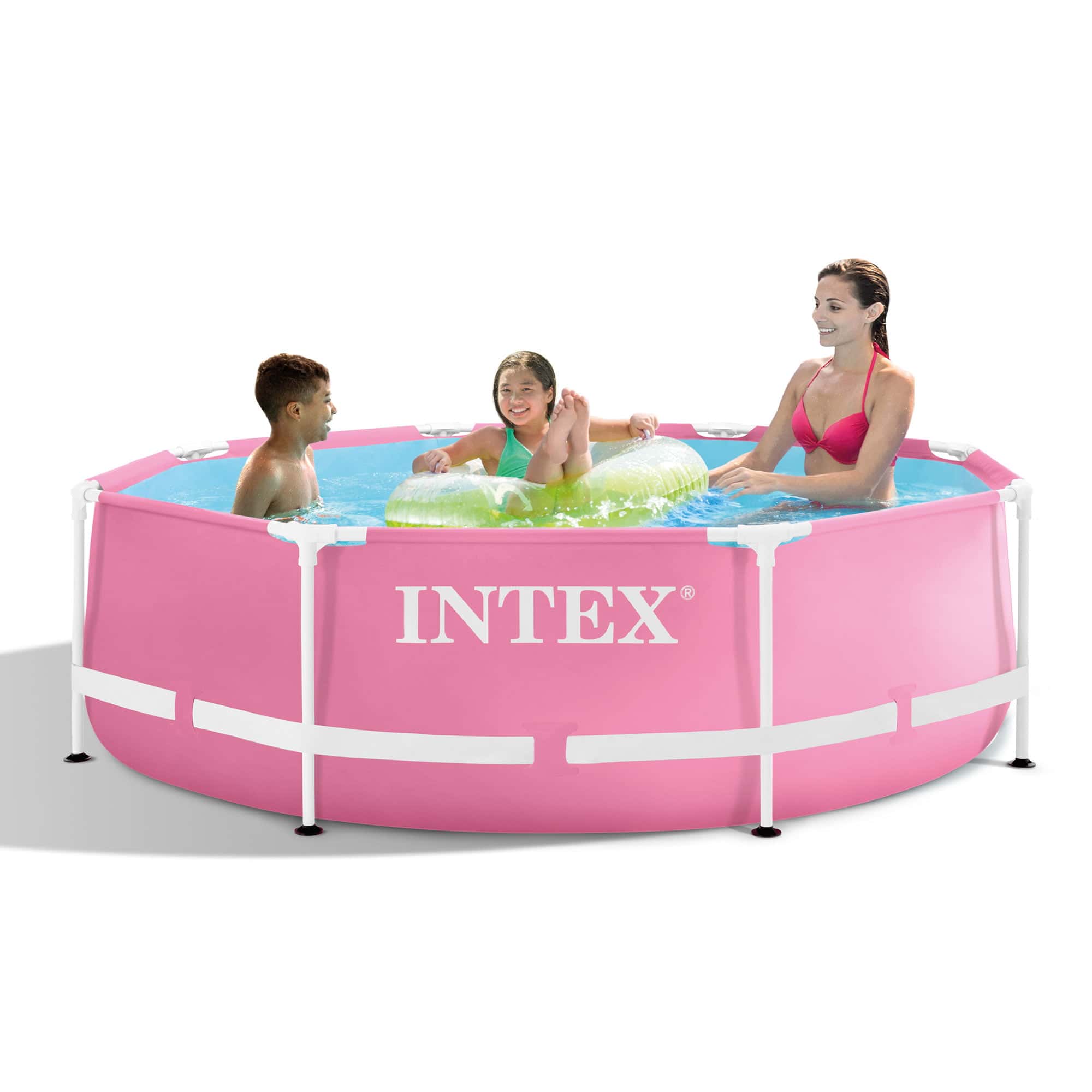 Intex 8ft x 2.5ft Round Metal Frame Above Ground Swimming Pool, Pink