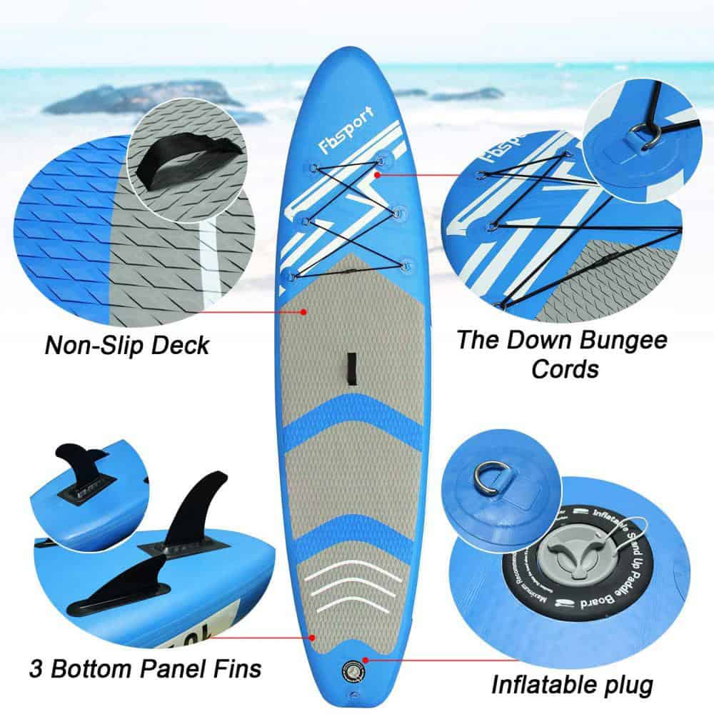 Summer Sale, FBSPORT Paddle Board 10 ft Inflatable Stand Up Paddle Boards with Premium Sup Accessories & Backpack, Non-Slip Deck, Waterproof Bag, Leash, Paddle and Pump,Blue