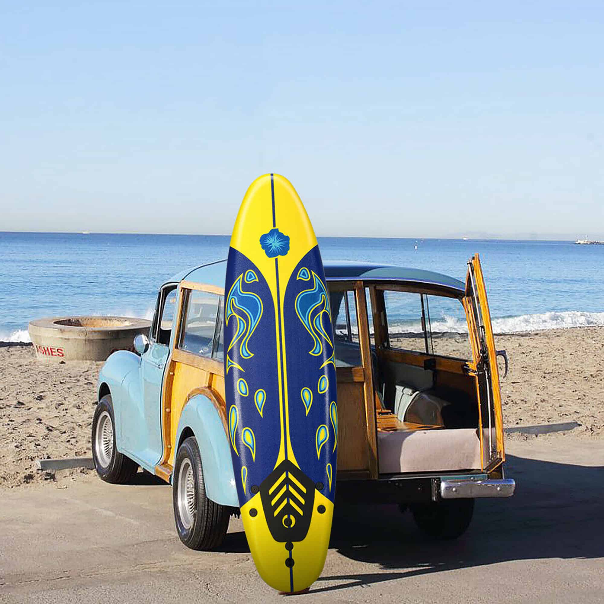 Costway 6' Surfboard Foamie Body Surfing Board W/3 Fins & Leash for Kids Adults Yellow