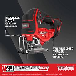 CRAFTSMAN V20 RP 20-volt Max Brushless Variable Speed Keyless Cordless Jigsaw (Bare Tool)