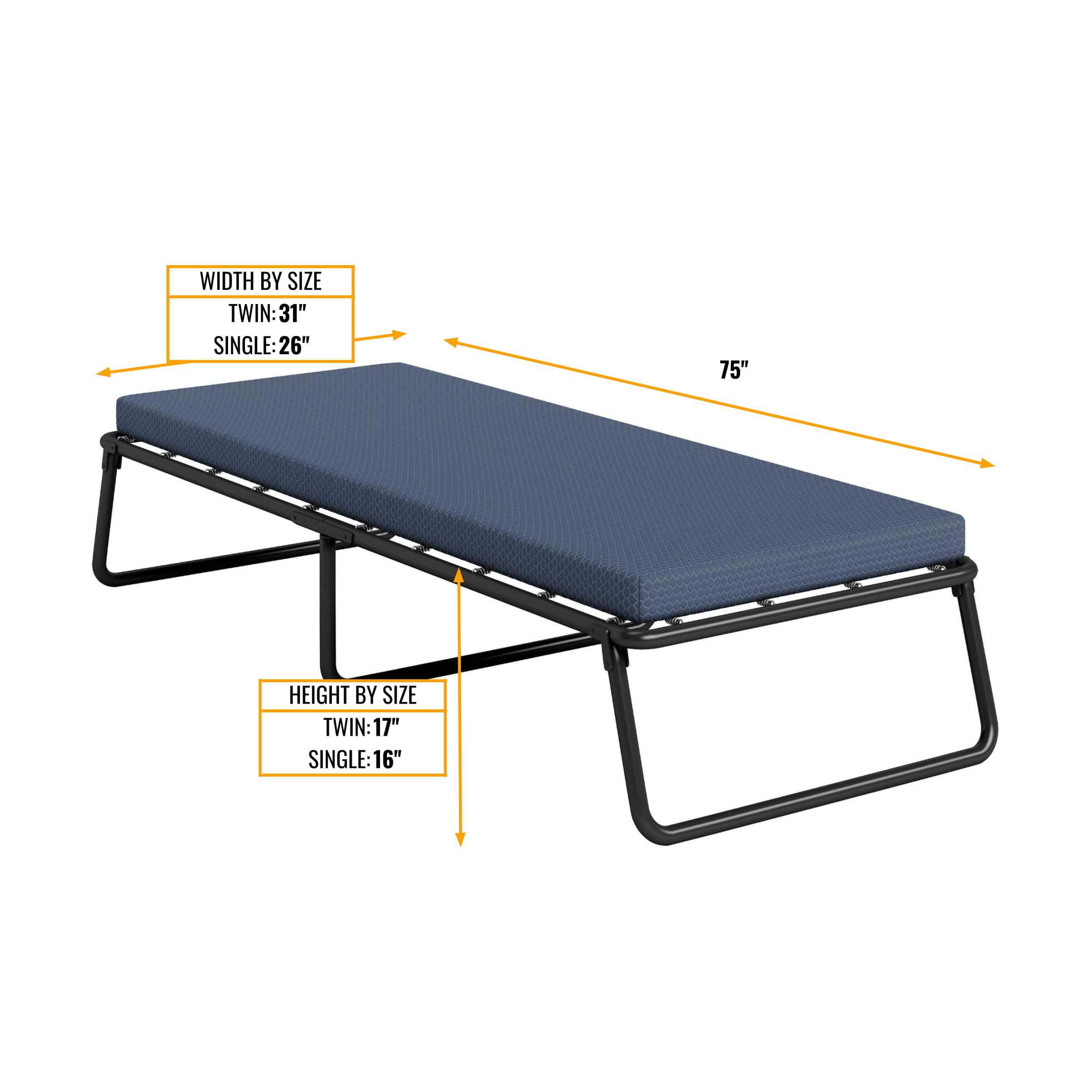 Henredon Folding Foldaway Guest Bed with Cooling Gel Lux Foam Mattress, Twin