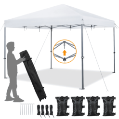 Topeakmart 12x12ft Commercial Pop-up Canopy Adjustable UPF 50+ Instant Tent with Single-person Setup Mechanism, White