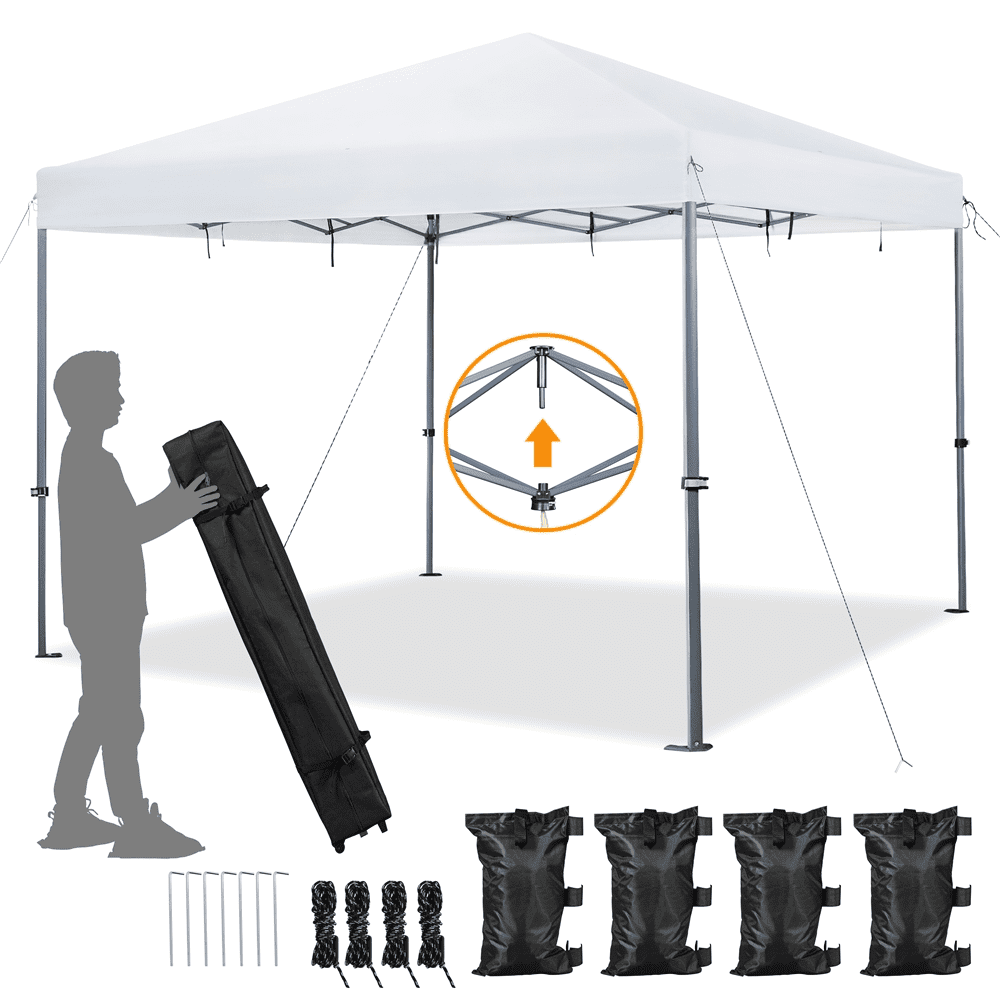 Topeakmart 12x12ft Commercial Pop-up Canopy Adjustable UPF 50+ Instant Tent with Single-person Setup Mechanism, White