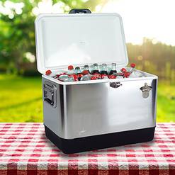 Koolatron Stainless Steel Ice Chest Beverage Cooler with Bottle Opener 51 L / 54 Quart 85 Can Capacity for Camping, Beach, RV, BBQs, Tailgating, Fishing