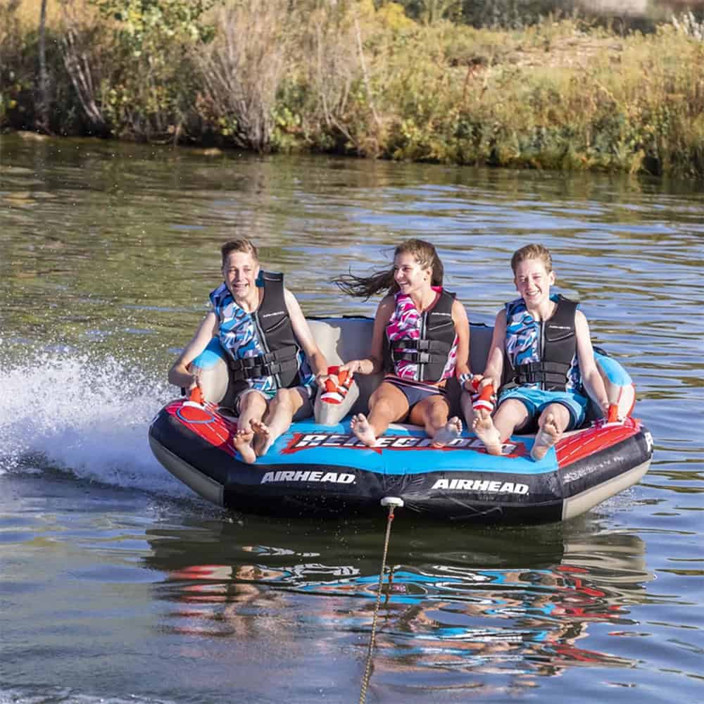 Airhead Renegade 3 Person Inflatable Towable Water Tube Kit with Boat Rope & Pump