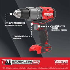 CRAFTSMAN V20 RP 1/2-in 20-volt Max-Amp Variable Speed Brushless Cordless Hammer Drill(Bare Tool)