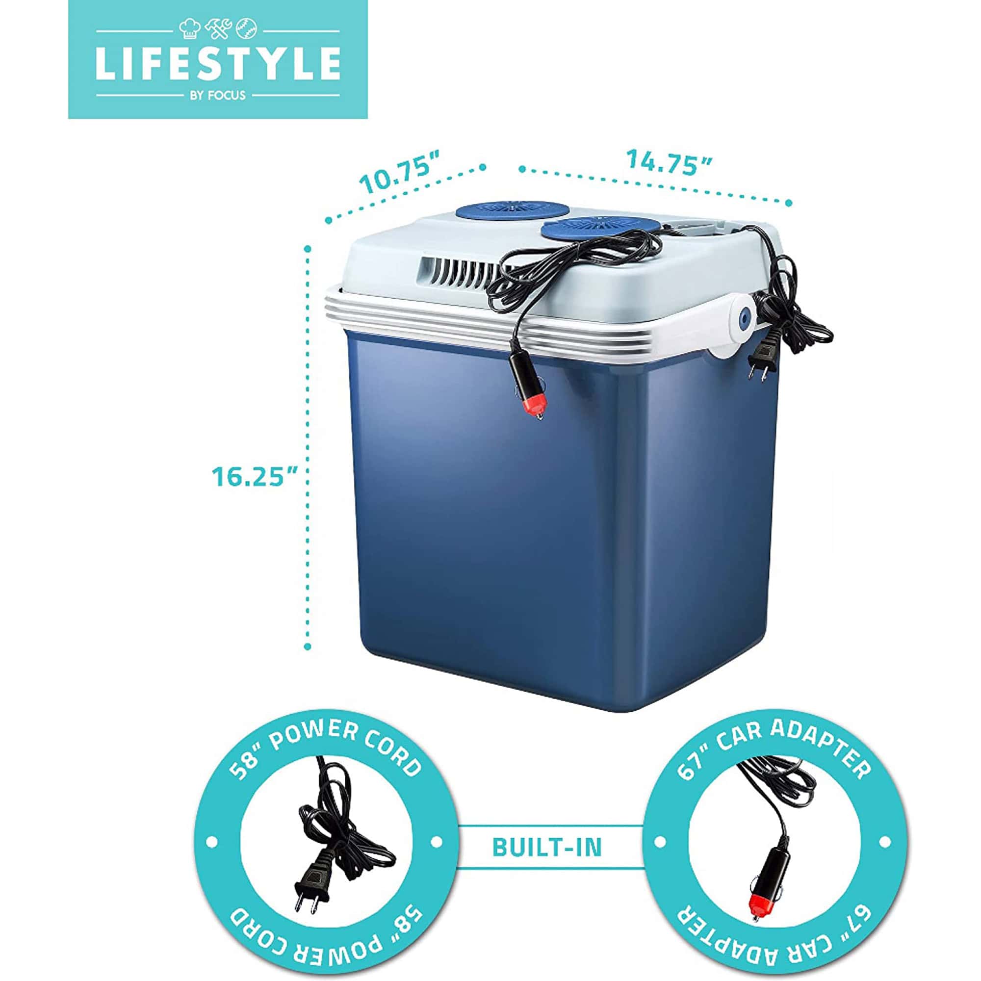 Lifestyle Electric Cooler & Portable Food Warmer for Car, 34-Qt Capacity