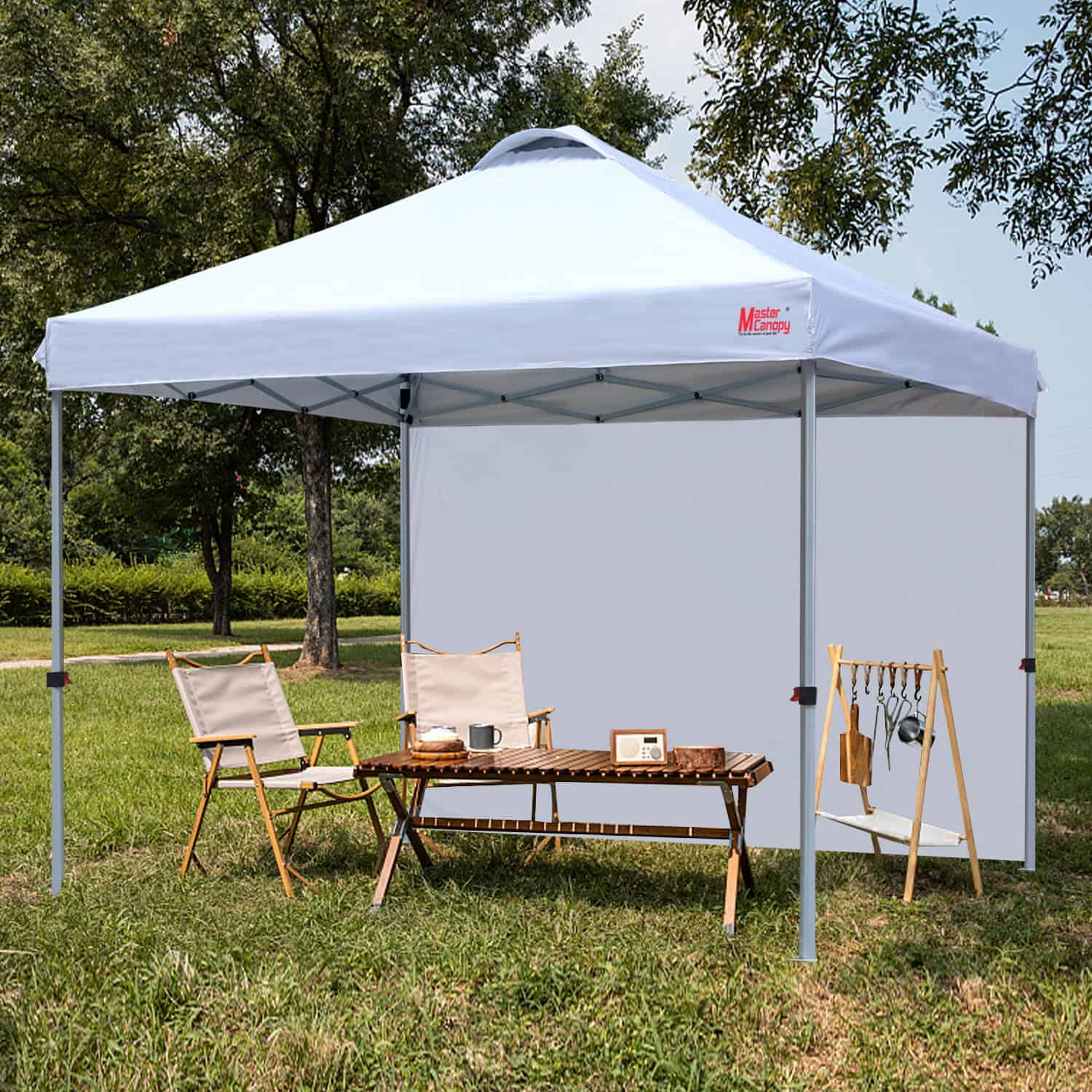 MASTERCANOPY 10' x 10' Easy Pop Up Canopy Instant Shelter with 1 Sidewall, White