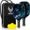VUFOXT Pickleball Paddles Set of 2, Lightweight Paddles with 4 Balls 1 Bag for Beginners Medium (Blue Waves)