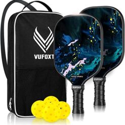 VUFOXT Pickleball Paddles Set of 2, Lightweight Paddles with 4 Balls 1 Bag for Beginners Medium (Blue Waves)