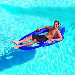 SwimWays Spring Float Swimming Pool XL Lounger Chaise Inflatable Floating Chair w/Cup Holder & Additional Leg Room, Dark & Light Blue