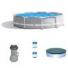 Intex 10' x 30" Round Above Ground Pool W/ Cartridge Filter Pump, 2 Filters & Cover
