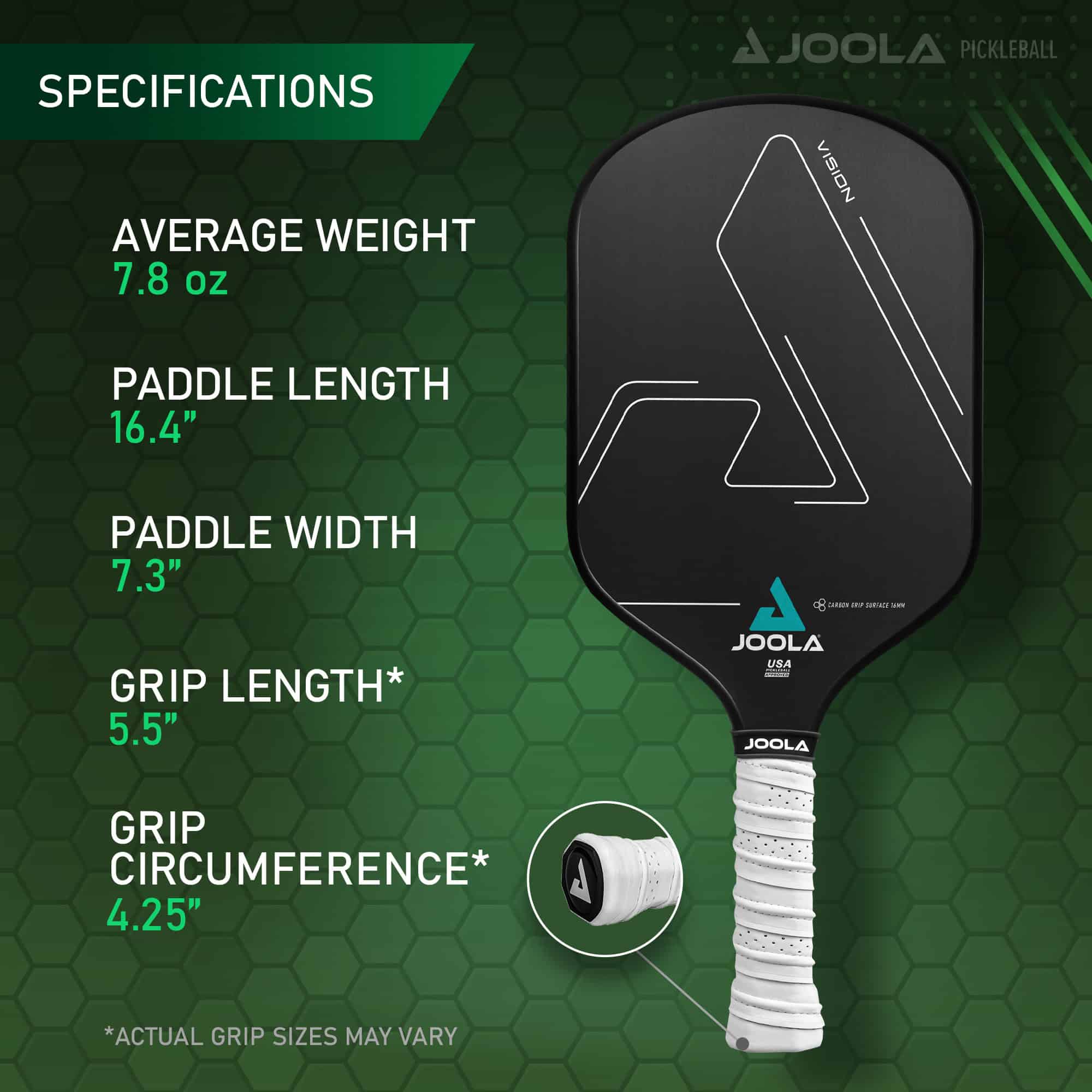 JOOLA Vision CGS 16mm Pickleball Paddle, Black, Weight 7.8 ounces