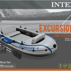 Intex Excursion 4 Inflatable Rafting Fishing 4 Person Boat Set with Oars and Pump