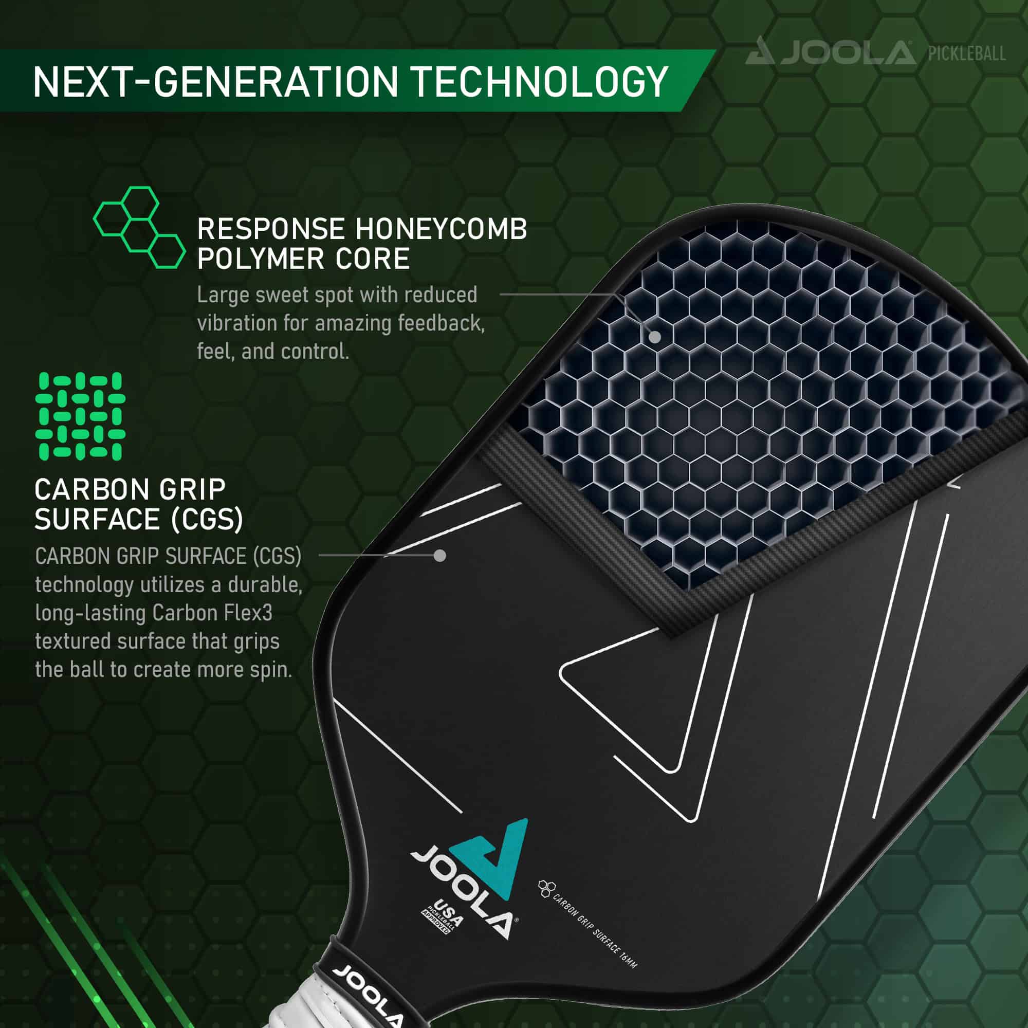 JOOLA Vision CGS 16mm Pickleball Paddle, Black, Weight 7.8 ounces
