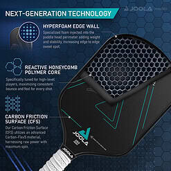 JOOLA Simone Jardim Hyperion CFS 16mm Pickleball Paddle, Black, 7.9 oz