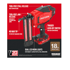 CRAFTSMAN CMCN618C1 V20 18-Gauge 20-volt Max Cordless Brad Nailer