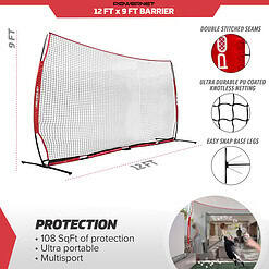 PowerNet 12x9 Ft Sports Barrier Net for Player and Property Protection (1021)