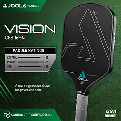 JOOLA Vision CGS 16mm Pickleball Paddle, Black, Weight 7.8 ounces