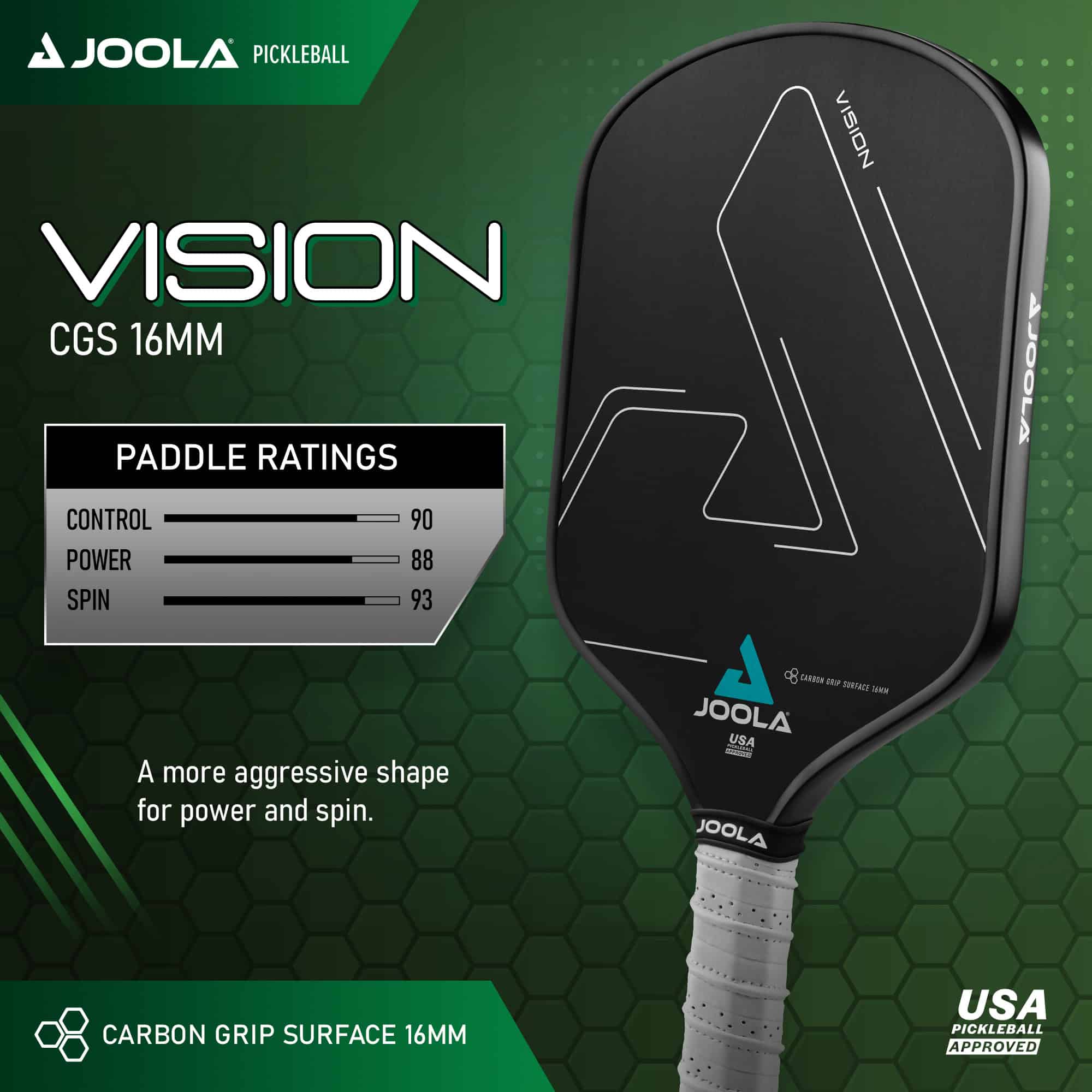 JOOLA Vision CGS 16mm Pickleball Paddle, Black, Weight 7.8 ounces