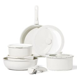CAROTE 11pcs Pots and Pans Set Non Stick, Cookware Sets Detachable Handle, Cream White