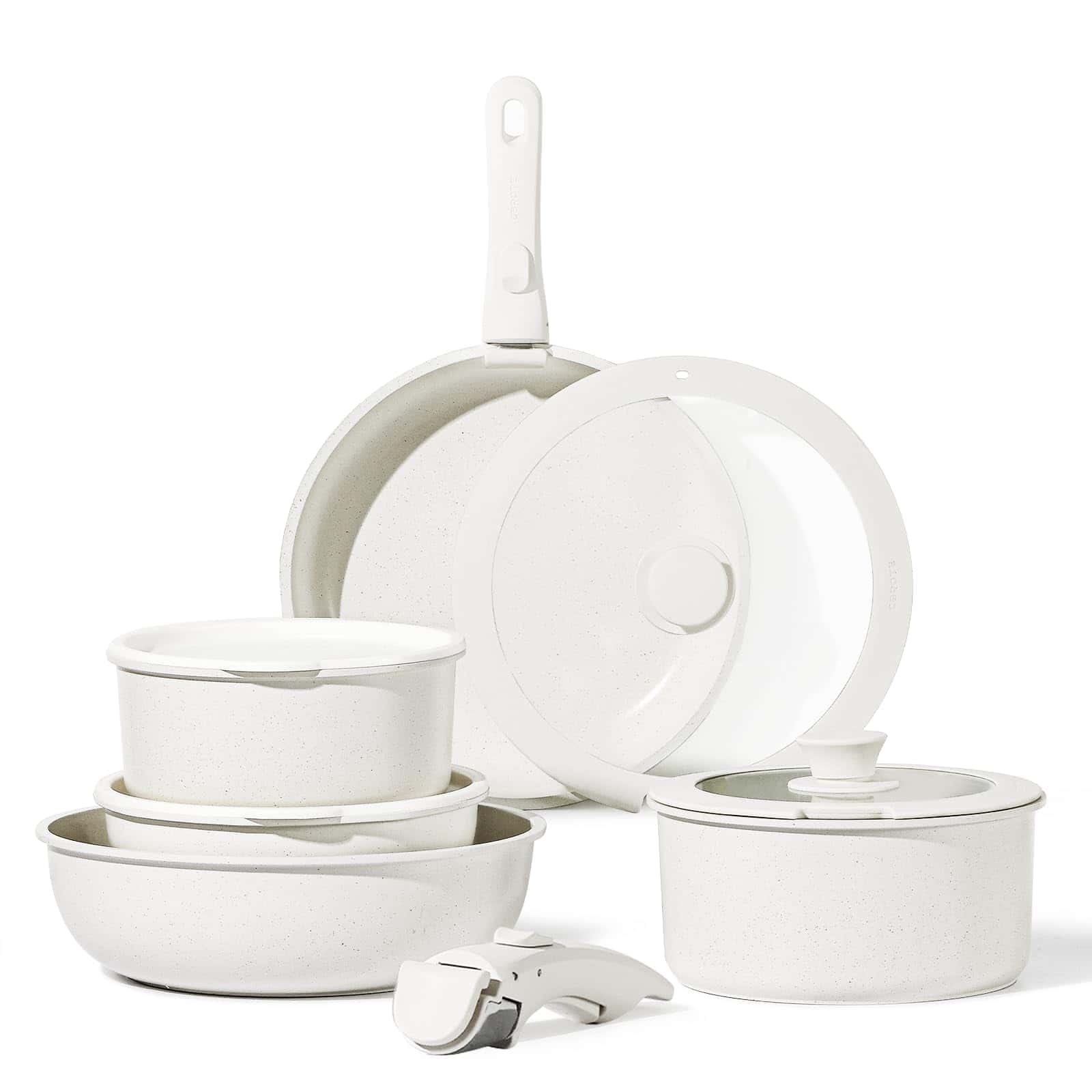 CAROTE 11pcs Pots and Pans Set Non Stick, Cookware Sets Detachable Handle, Cream White