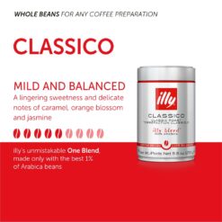 illy Whole Bean Coffee - Perfectly Roasted Whole Coffee Beans – Classico Medium Roast – 8.8 Ounce, 6 Pack (packaging may vary)