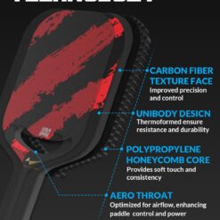 Warping Point Carbon Fiber Pickleball Paddle with Aero Throat, 16mm Polypropylene Honeycomb Core