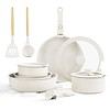 Bazova Ceramic Nonstick Cookware Set, Healthy, Non Toxic,17-Pieces Pots and Pans Set Removable Handles, Cream White