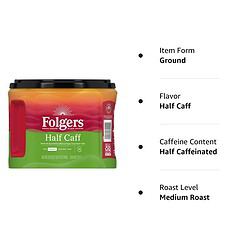 Folgers Half-Caff Medium Roast Ground Coffee, 22.6 Ounce (Pack of 6)