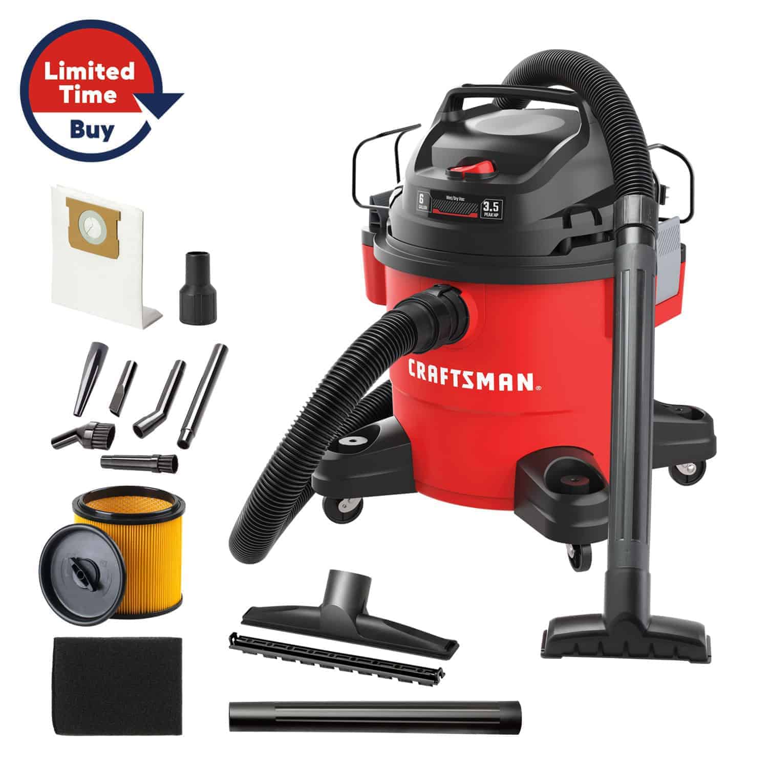 CRAFTSMAN 9 Value Added Accessories 6-Gallons 3.5-HP Corded Wet/Dry Shop Vacuum with Accessories Included