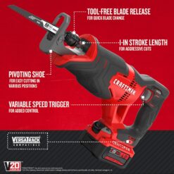 Alternative view of CRAFTSMAN Reciprocating Saw CMCS300M1 V20 20-volt Max Variable Speed Cordless (Charger Included and Battery Included)