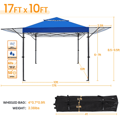 Easyfashion 10x17ft 2-tiered Pop-up canopy tent with Double Awnings, Blue
