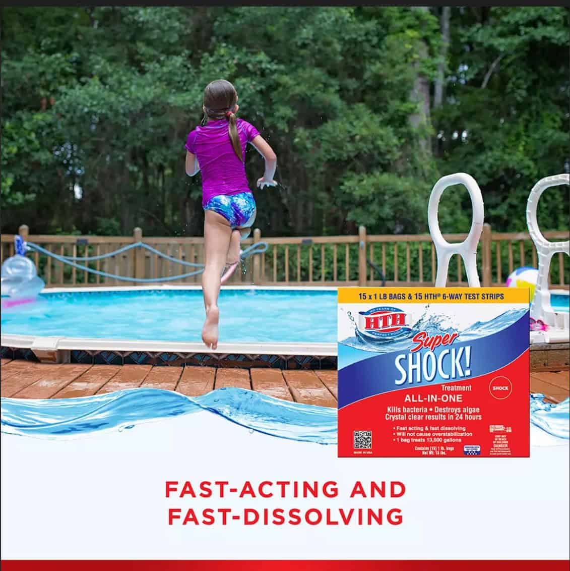 HTH Super Shock Treatment ALL IN ONE Swimming Pool, Spa with bonus 15 Test Strips, 15 pk/1 lbs