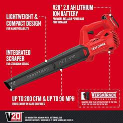 CRAFTSMAN 20-volt Max 200-CFM 90-MPH Battery Handheld Leaf Blower 2 Ah (Battery and Charger Included)