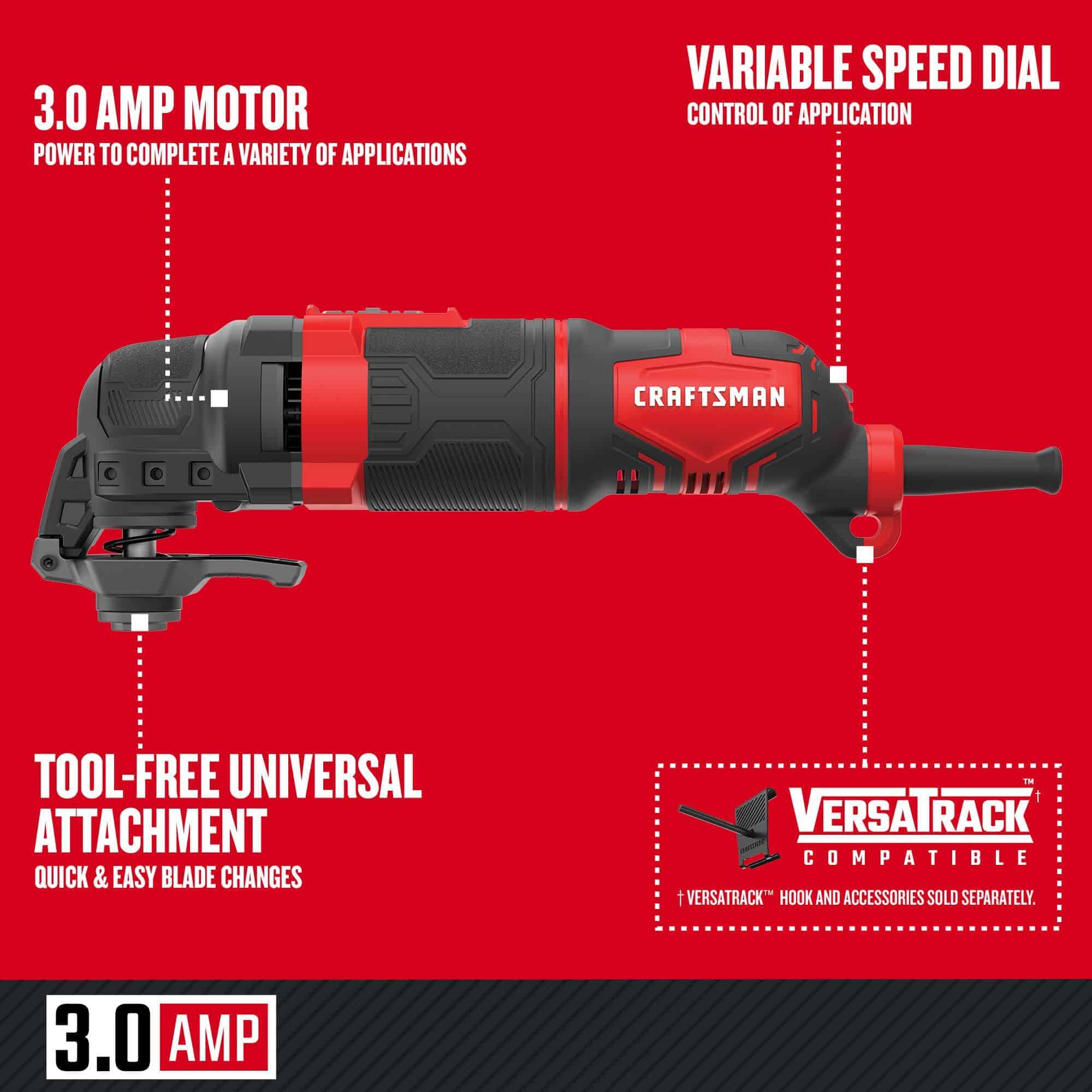 CRAFTSMAN 10-Piece Corded 3-Amp Variable Speed Oscillating Multi-Tool Kit with Soft Case