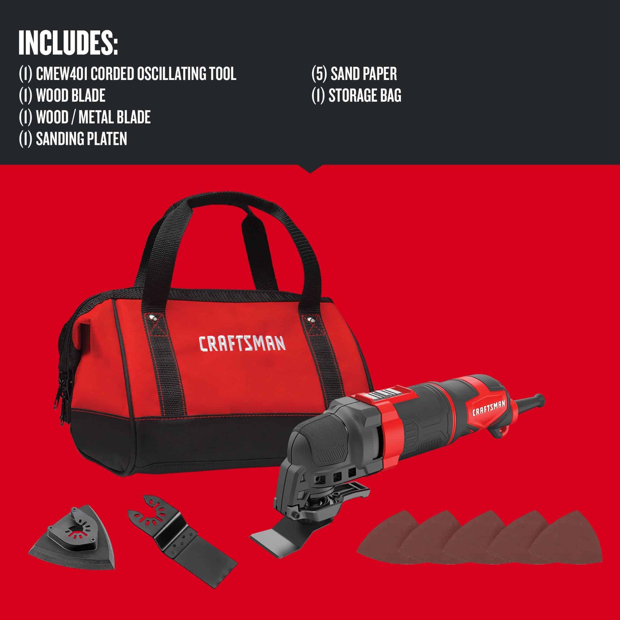 CRAFTSMAN 10-Piece Corded 3-Amp Variable Speed Oscillating Multi-Tool Kit with Soft Case