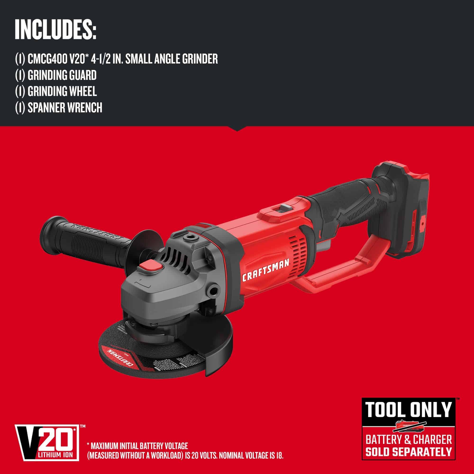 CRAFTSMAN V20 4.5-in 20-volt Max Trigger Switch Cordless Angle Grinder (Tool Only)