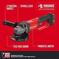 CRAFTSMAN V20 4.5-in 20-volt Max Trigger Switch Cordless Angle Grinder (Tool Only)