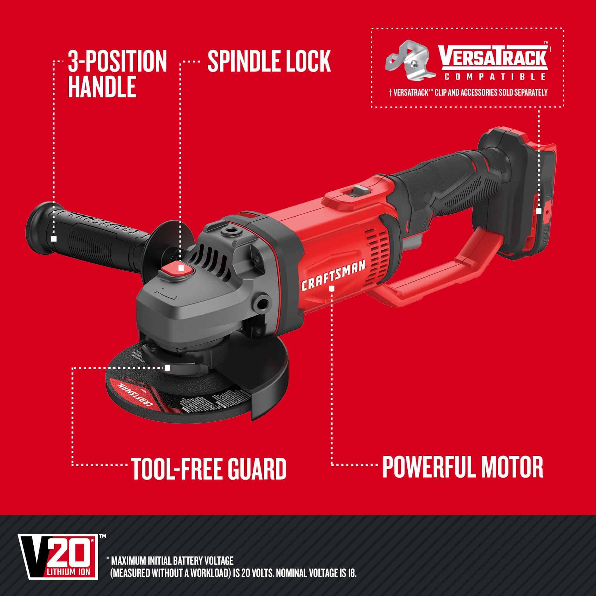 CRAFTSMAN V20 4.5-in 20-volt Max Trigger Switch Cordless Angle Grinder (Tool Only)