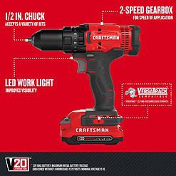 CRAFTSMAN V20 20-volt Max 1/2-in Cordless Drill (1-Battery Included, Charger Included)