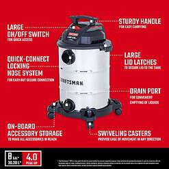 CRAFTSMAN 8-Gallons Corded Wet/Dry Shop Vacuum with Accessories Included