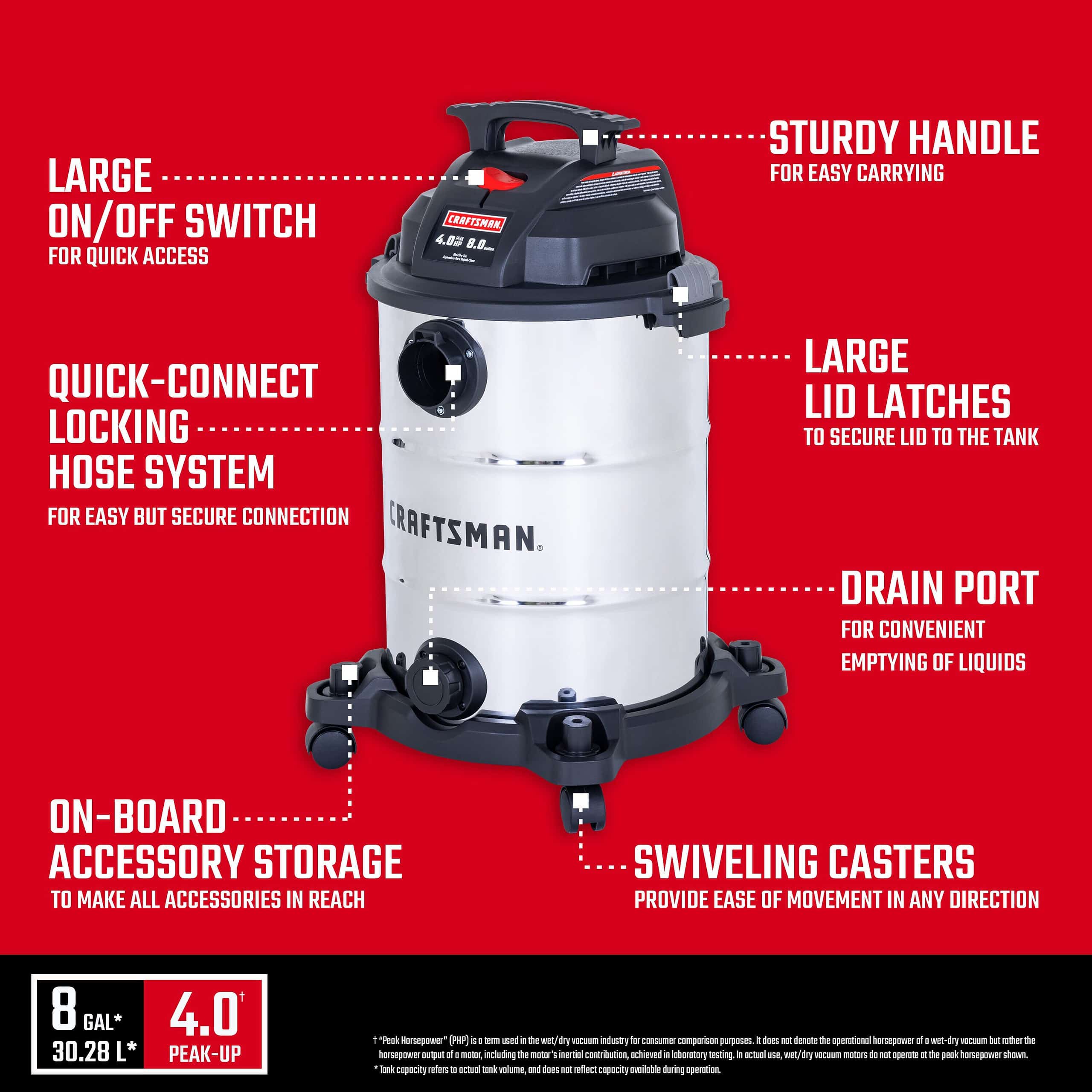 CRAFTSMAN 8-Gallons Corded Wet/Dry Shop Vacuum with Accessories Included