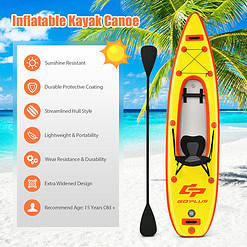 Goplus 10.8' Inflatable Kayak Set K1 1-Person Sit-On-Top Kayak with Oars Yellow