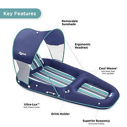 Aqua Leisure Inflatable Pool Lounger Float w Sunshade Canopy, Blue (2 Pack)