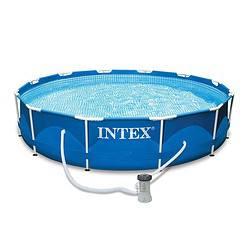 Intex 12 x 2.5 Foot Metal Frame Pool Above Ground Pool with Filter and Accessories Round