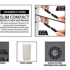 Slim Compact P20 Thermoelectric Iceless 12V Cooler Warmer, 17L / 18 qt Portable Travel Fridge, Grey and White, Made in North America