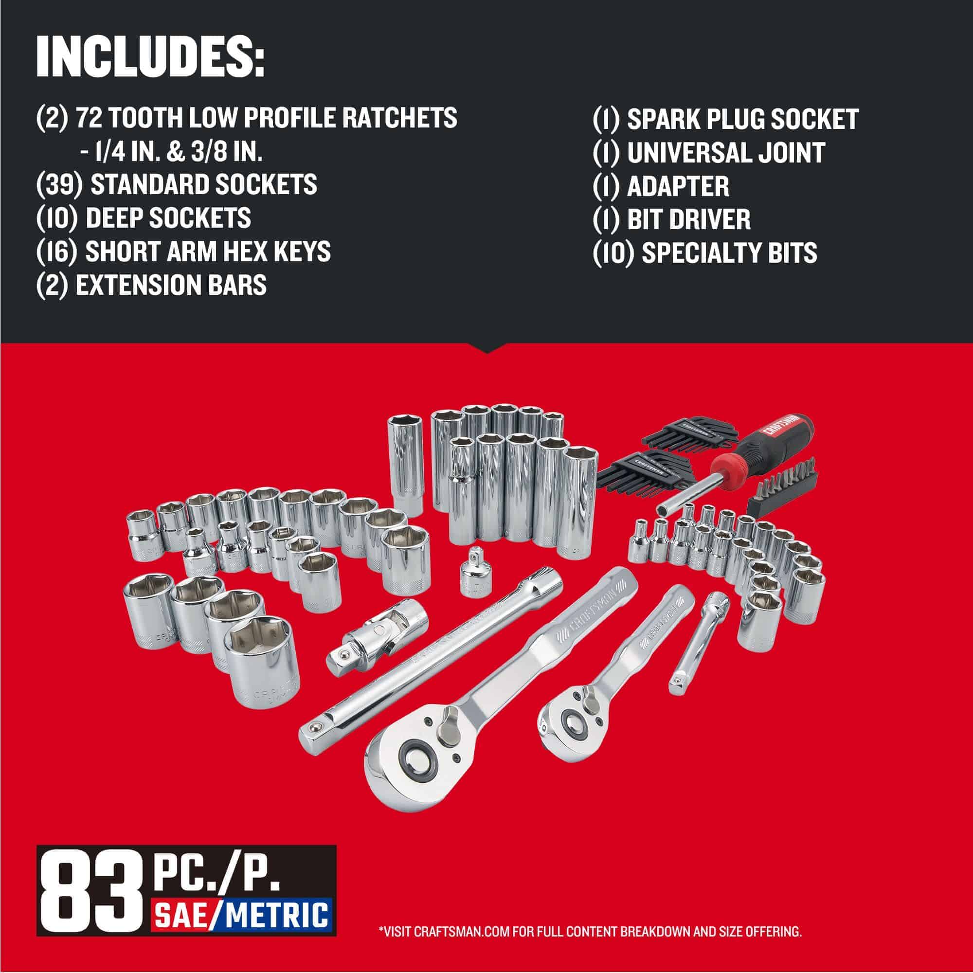 CRAFTSMAN 83-Piece Standard (SAE) and Metric Polished Chrome Mechanics Tool Set with Hard Case