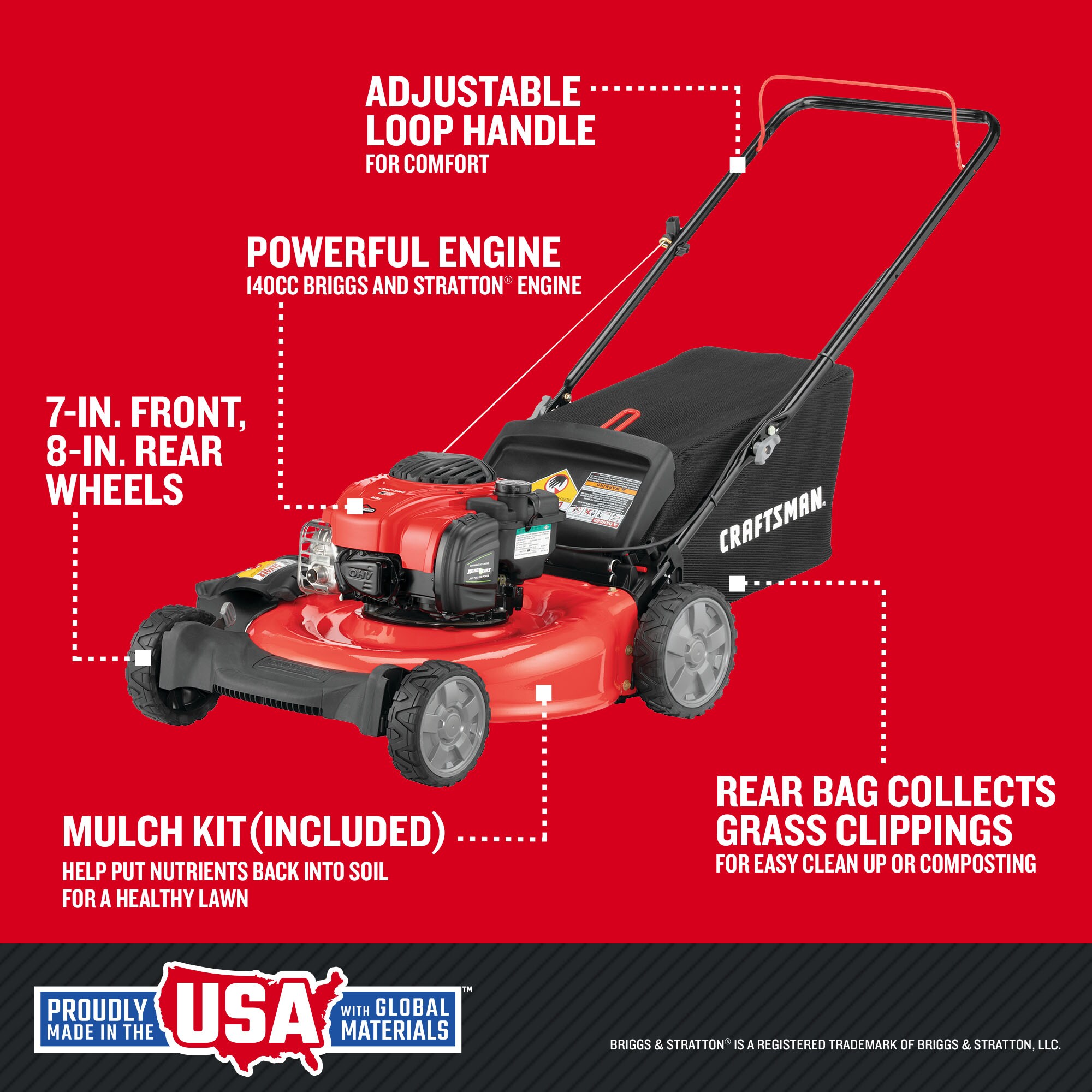 CRAFTSMAN CMXGMAM1125499 M110 140-cc 21-in Push Gas Lawn Mower with Briggs & Stratton Engine - Image 4