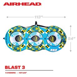 Airhead BLAST 3 Inflatable Open Top 3-Person Towable Waterskiing Towables Tube, Tropical Blue